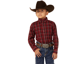 Wrangler® Boy's Riata Plaid Long Sleeve Western Shirt