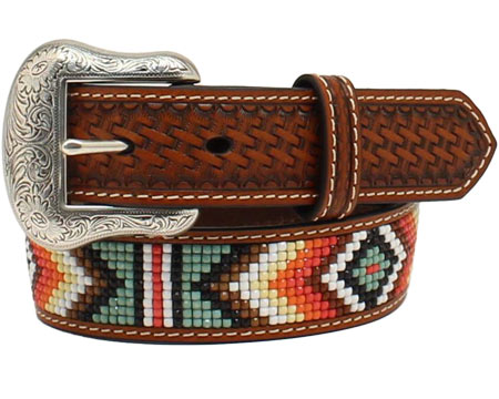 Nocona® Girls' Aztec Beaded and Basketweave Leather Belt