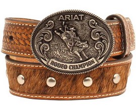 Ariat® Boys' Studded Calf Hair and Basketweave Tooled Belt