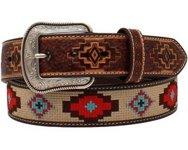 3D Belt® Men's Multi Aztec and Tooled Brown Leather Belt