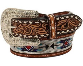 Angel Ranch® Women's Beaded Southwestern and Floral Tooled Leather Belt