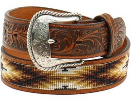 Nocona® Men's Beaded Aztec and Paisley Tooled Leather Belt