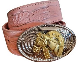 Nocona® Girls' Floral Tooled Pink Leather Belt
