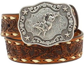 Nocona® Boys' Floral Embossed and Laced Edge Leather Belt