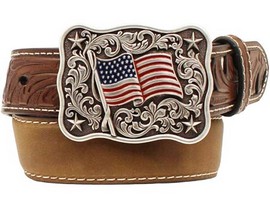 Nocona® Boys' Distressed Brown and Paisley Pierced Leather Belt