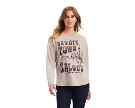 Ariat® Women's Long Sleeve Saloon Top in Brown Oatmeal Heather