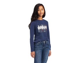 Ariat® Kids' Fan Club Long Sleeve T-Shirt in Navy Heather