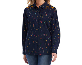 Ariat® Women's REAL Dakota Snap Shirt in Navy Multi Print