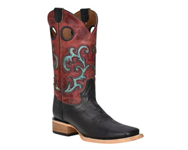 Women's Circle G Black/Red/Turquoise Square Toe Western Boots Corral Boots®