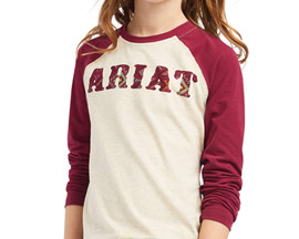 Ariat® Girl's REAL Zuma Baseball Long Sleeve Shirt in Oatmeal Heather