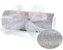 Silver Glitter Tulle - 6" x 10 yards