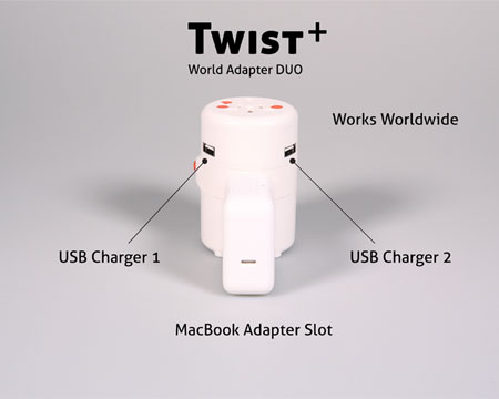 OneAdaptr® Twist+ World Outlet Adapter Duo for MacBook