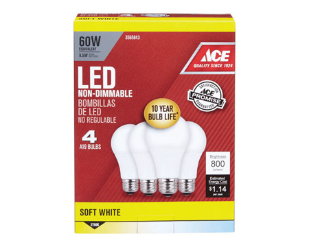 Ace® 9.5 Watt LED Soft White A19 Light Bulbs - 4 pack