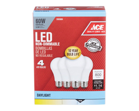 Ace® 9.5 Watt LED Daylight A19 Light Bulbs - 4 pack