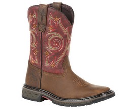 Georgia Boot® Carbo-Tec LT Big Kids Pull-On Western Boot - Brown/Red