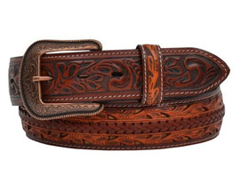 3D Belt® Men's Filigree Tooled and Center Woven Leather Belt